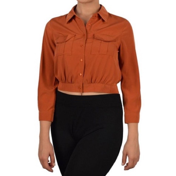 πHPππRust Button Down Collar Crop Top - Picture 4 of 7