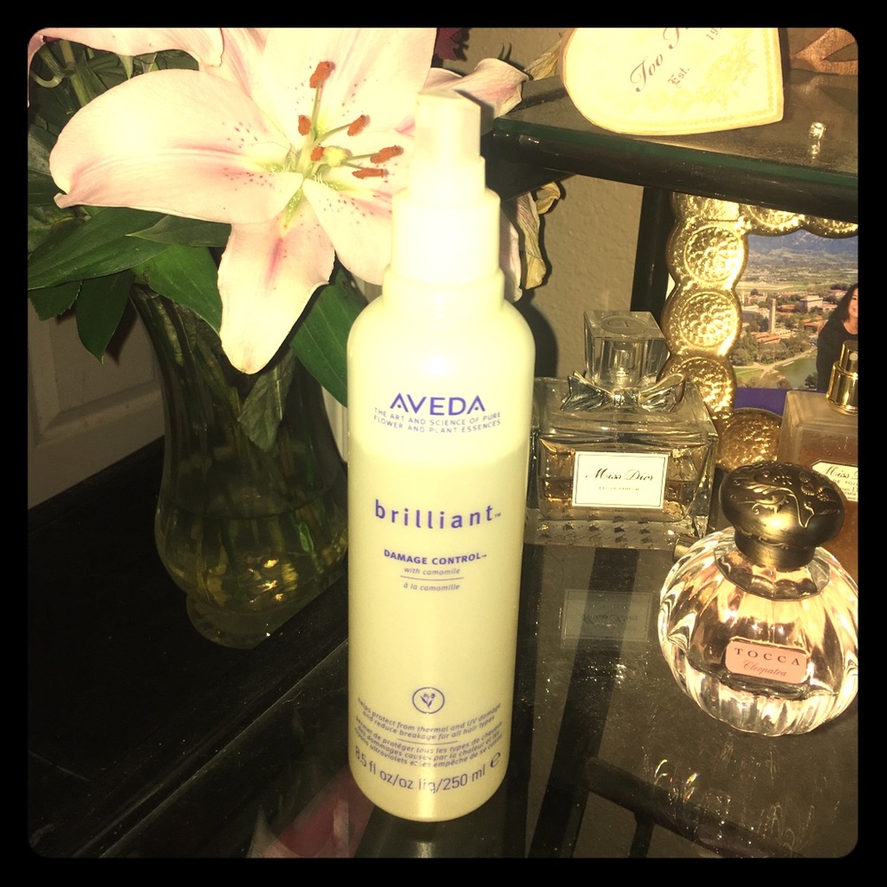 Aveda "Brilliant" heat protectant spray.
