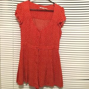 Red and white floral romper