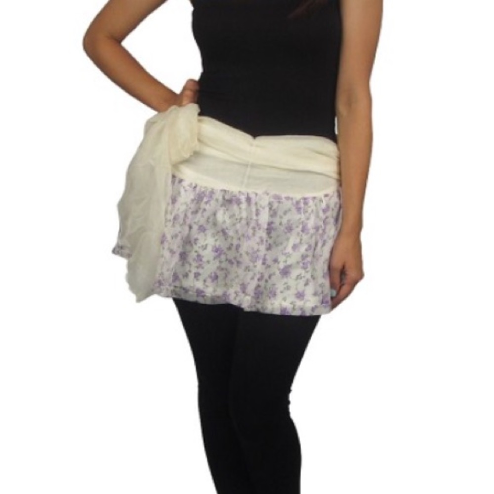 🆕🍄Purple Floral Flared Mini Skirt w/ Tie Sash