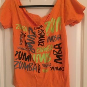 off the shoulder zumba instructor shirt