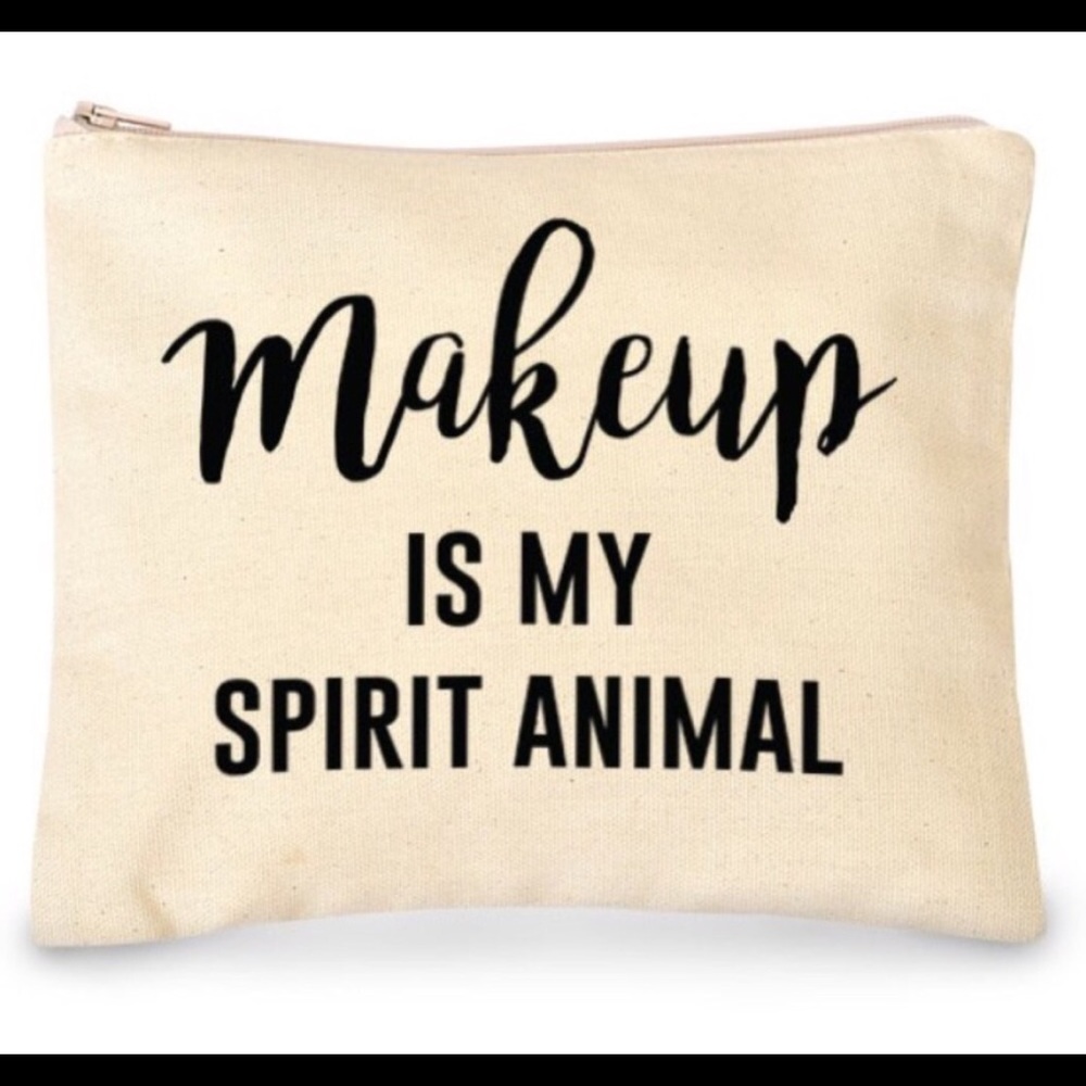 "Makeup 💄 is my spirit animal", makeup bag.