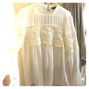 Express long sleeve off white crochet blouse