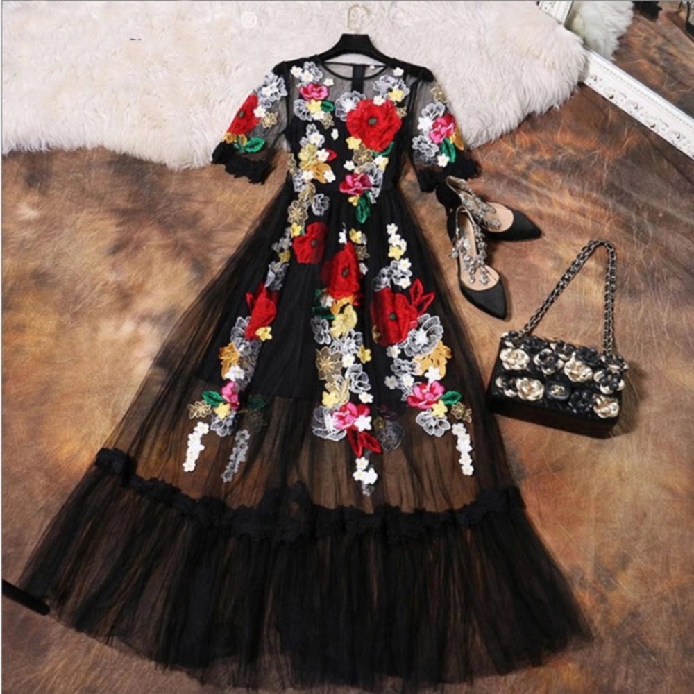 Vintage Floral Sheer Dress