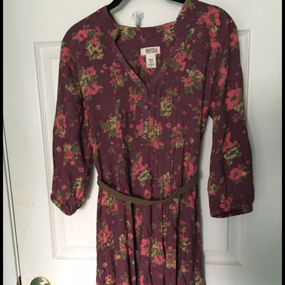 Burgundy dress with a floral pattern