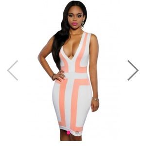 Peach colorblock deep v bodycon dress forever 21 S
