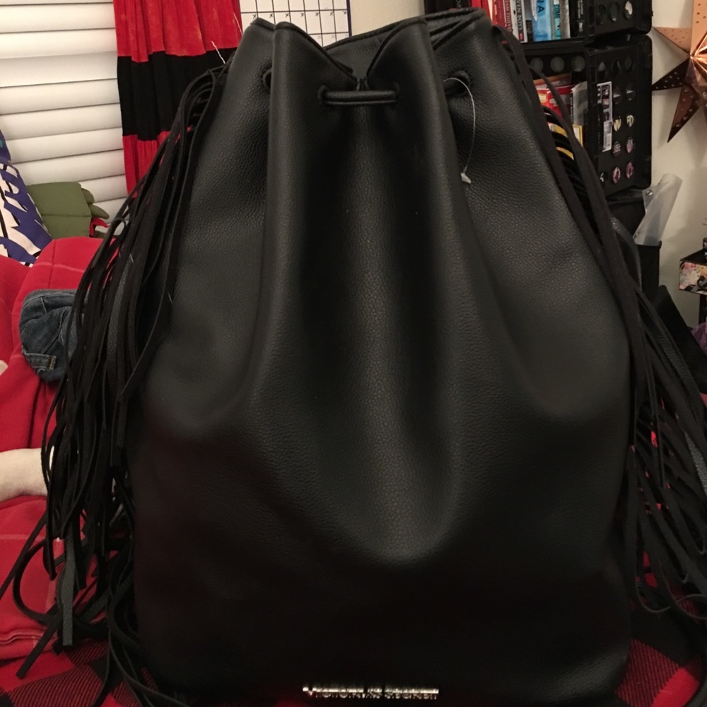 Black Leather Fringed Victoria's Secret Backpack