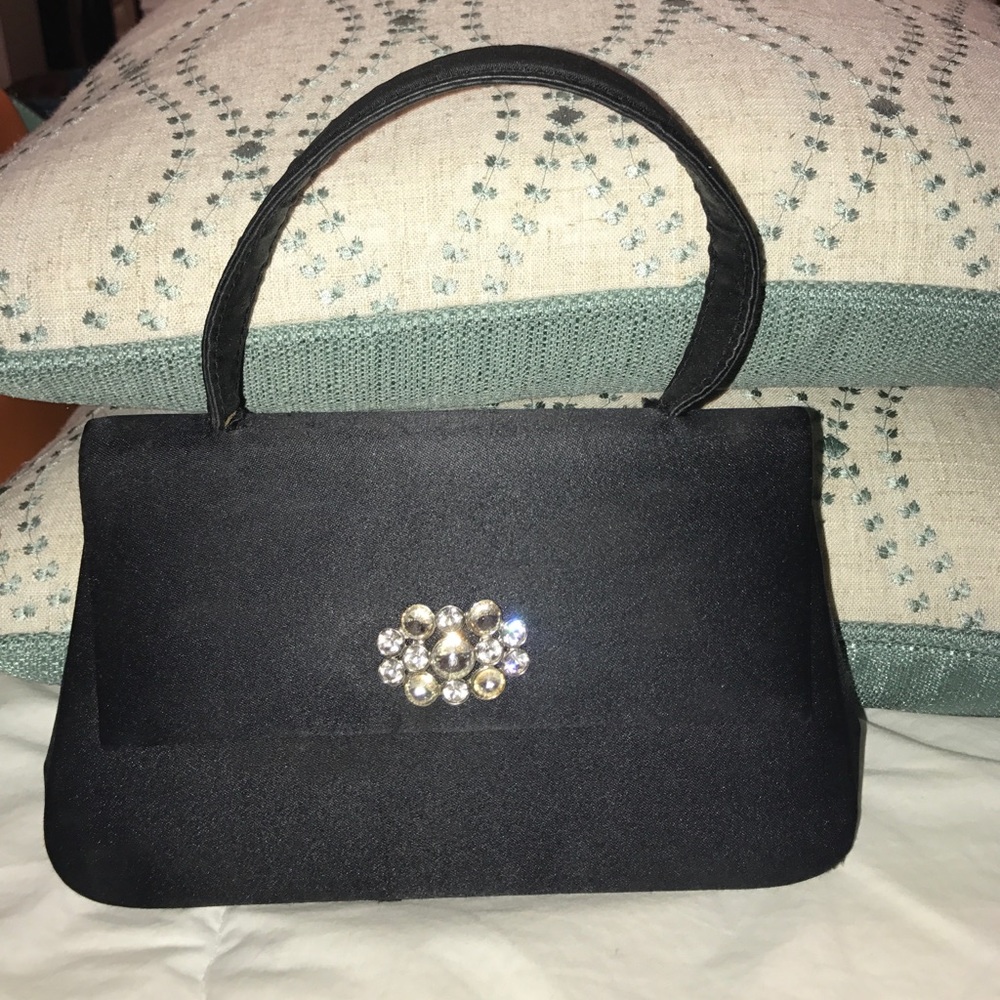 Black evening bag with crystal detail