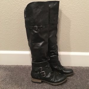 Black Over-The-Knee Boots with Buckle Detail