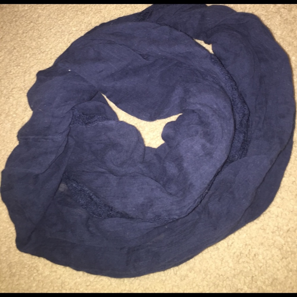 Navy blue infinity scarf with lace details