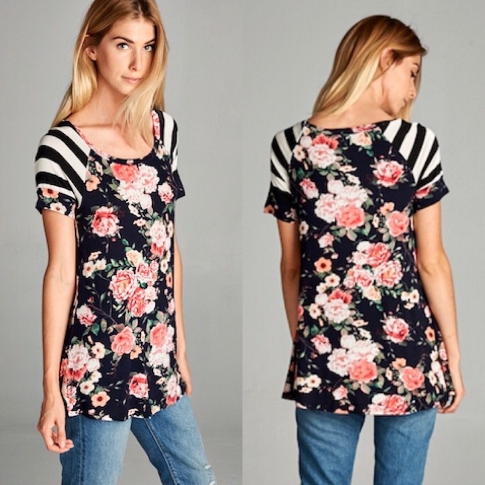 Black/Pink Floral Print Tunic
