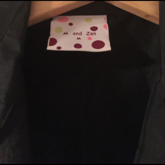 Long Black M & ZEN Spring Coat w White Embroidery - Picture 2 of 4