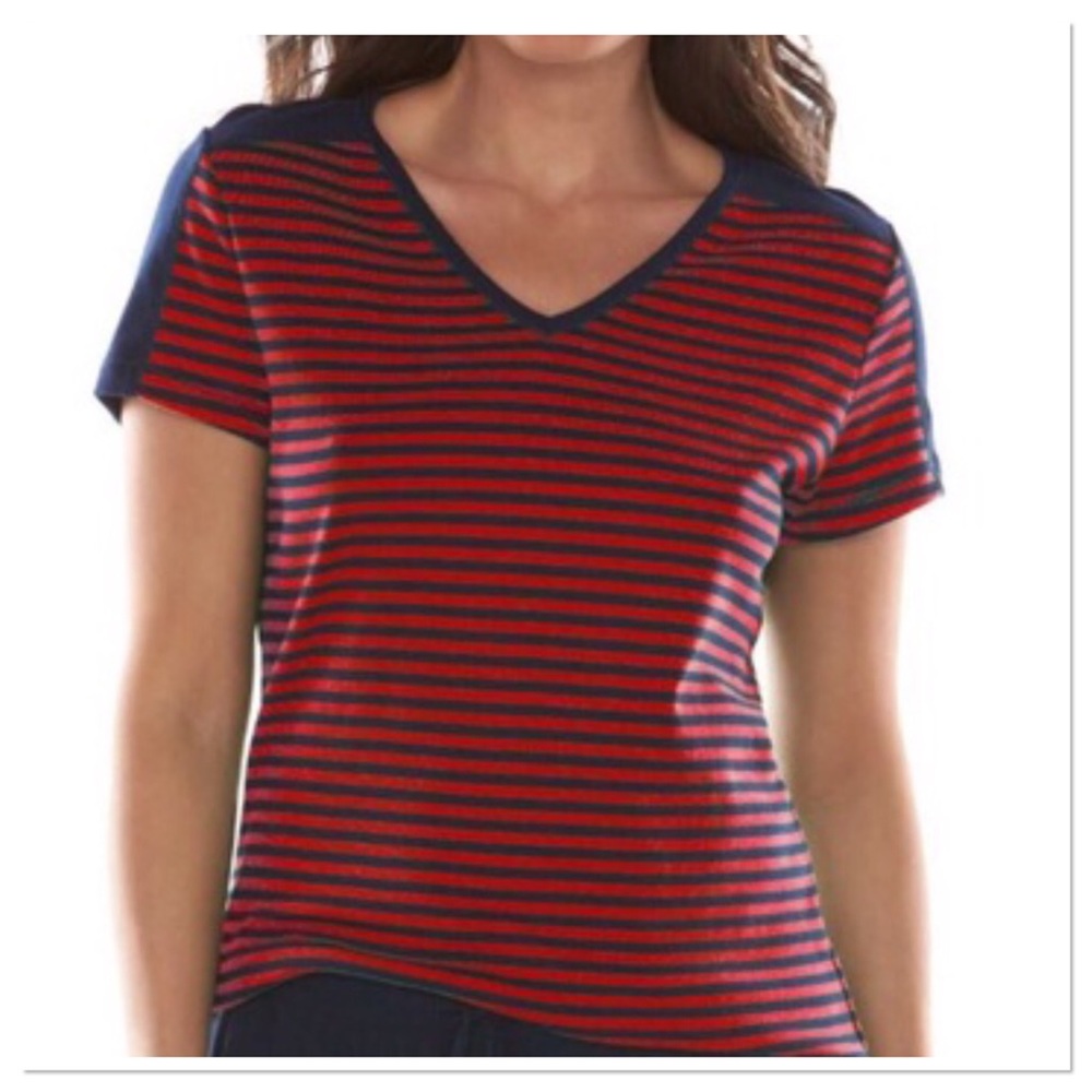 Chaps Striped V-Neckline Tee