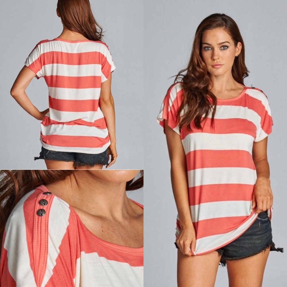 Coral/off white top detailed sleeve