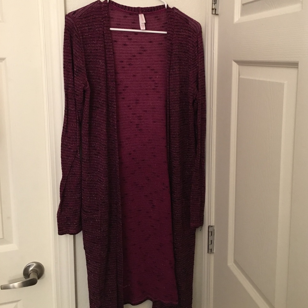 Xhilaration Purple/Black/Gold Long Knit Cardigan
