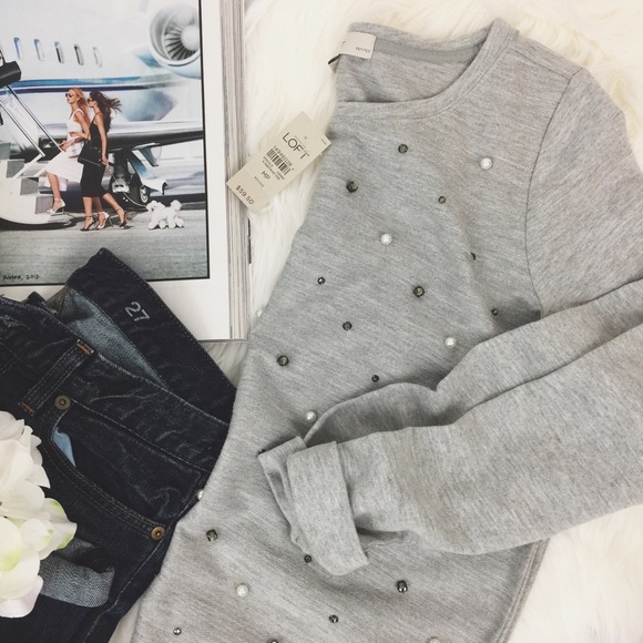 LOFT Tops - nwt // LOFT Petites // grey embellished sweatshirt