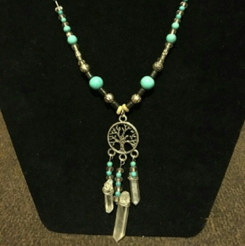 One of a kind tree of life + crystal necklace