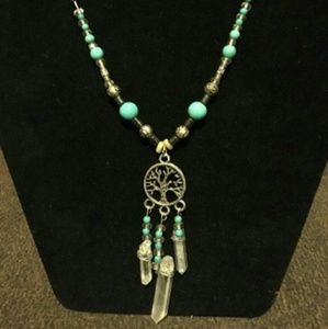One of a kind tree of life + crystal necklace