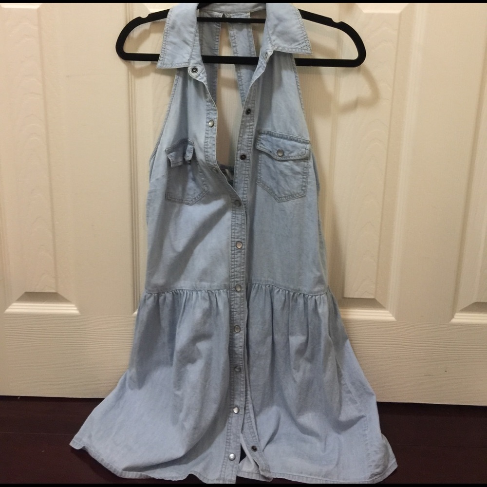 Snap button denim summer dress