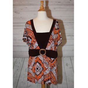 AB STUDIO Woman Sz 1x Plus Size Belted Orange Top