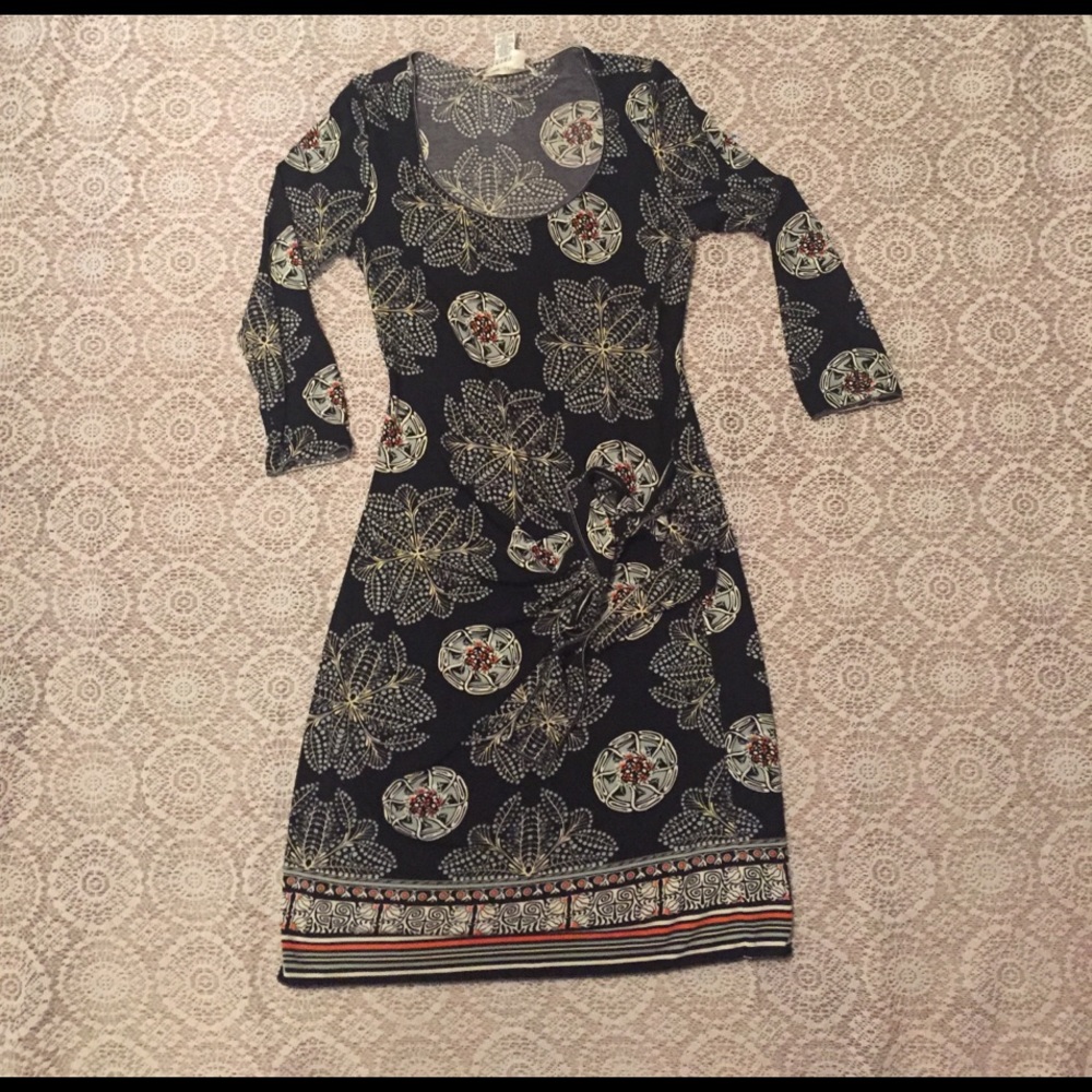 LN Max Studio 3/4 Sleeve Faux Wrap Pattern Dress