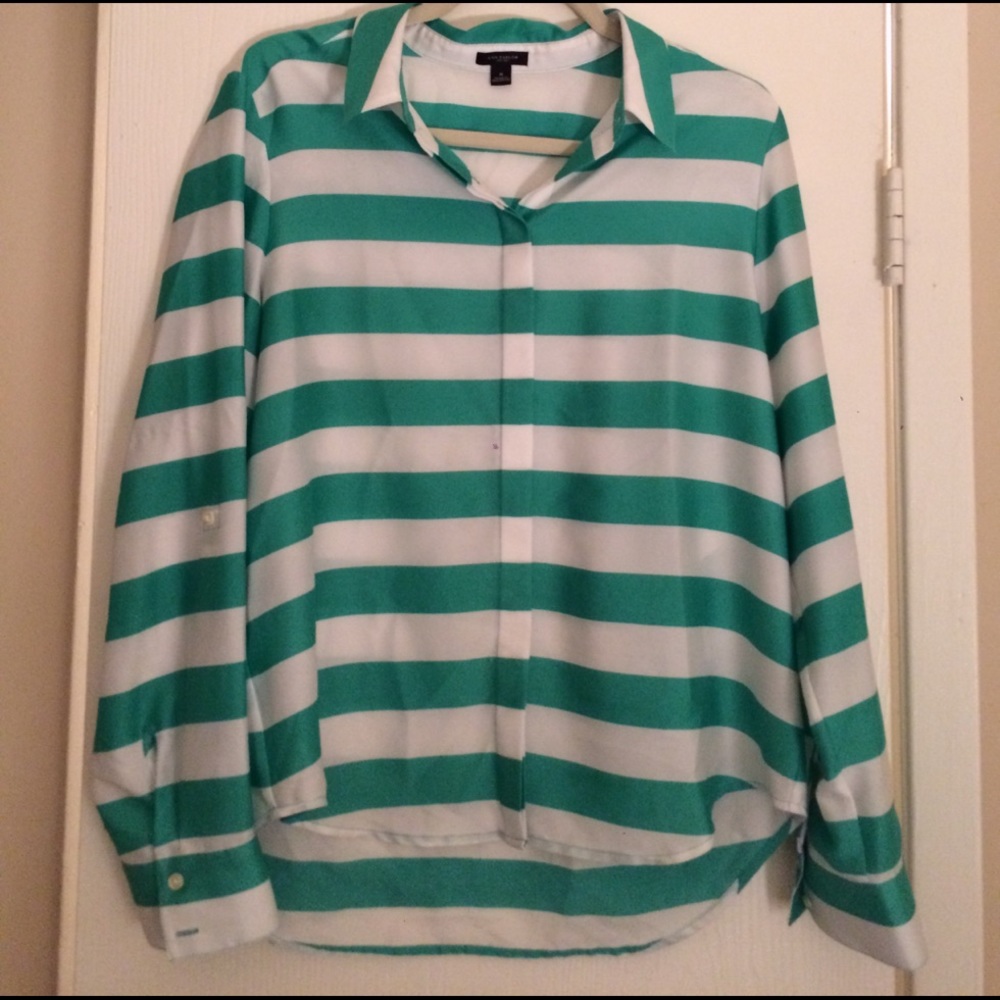 Green and White Blouse