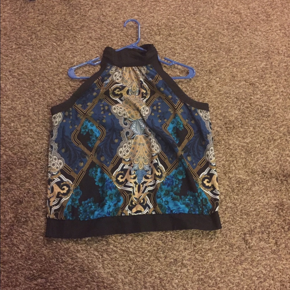 Gold, blue and black top