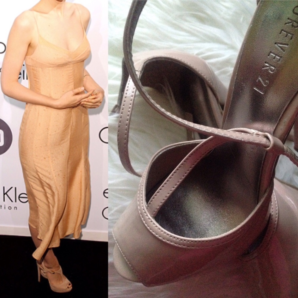 T-Strap Forever 21 Peep Toe Nude Heels