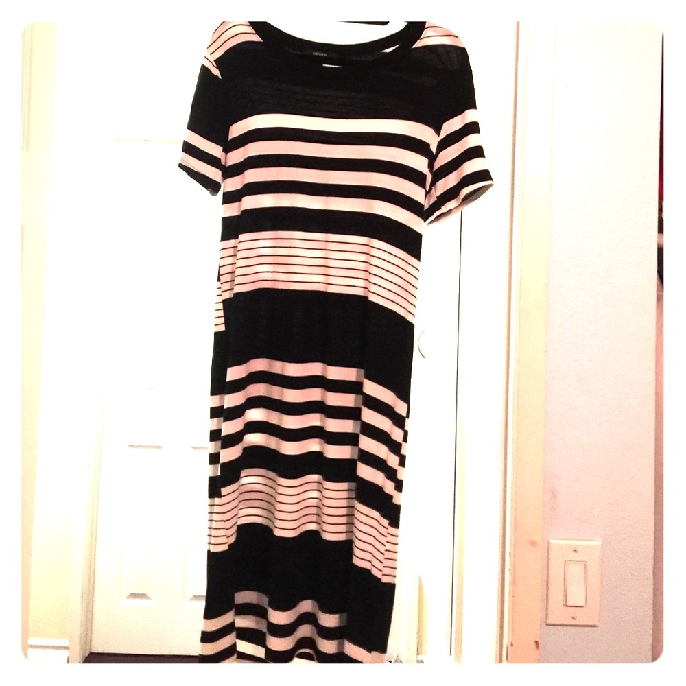 Black and white striped midi dress