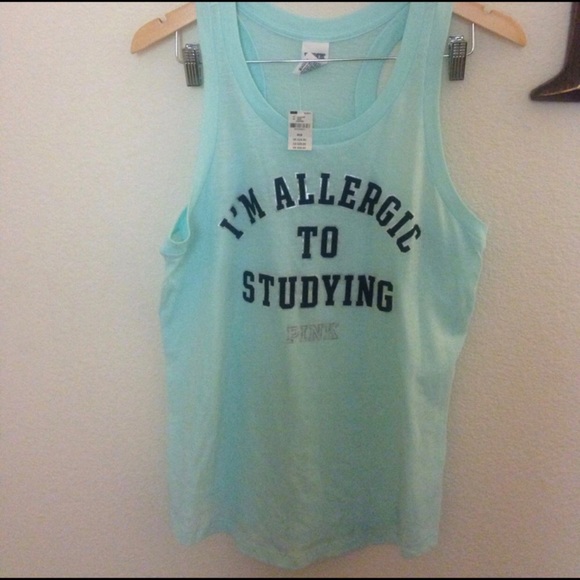 🆕🎈Victoria Secret tank I'M ALLERGIC TO STUDYING” - Picture 3 of 3