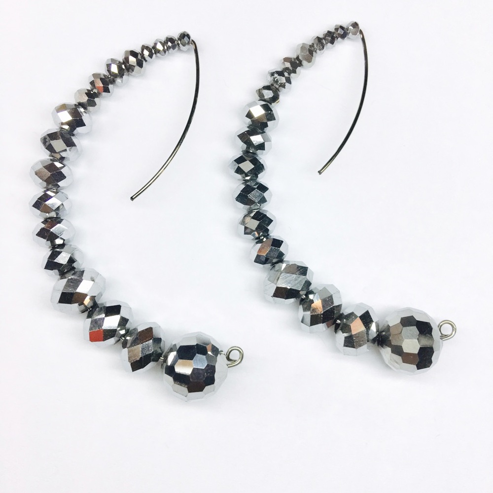 Silver crystal pull through earrings Steel