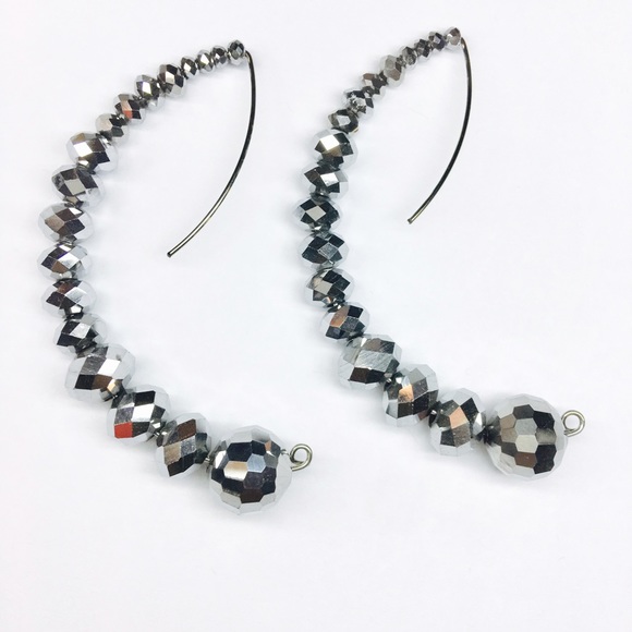 Silver crystal pull through earrings Steel - Picture 1 of 3