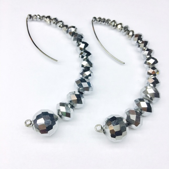 Silver crystal pull through earrings Steel - Picture 2 of 3