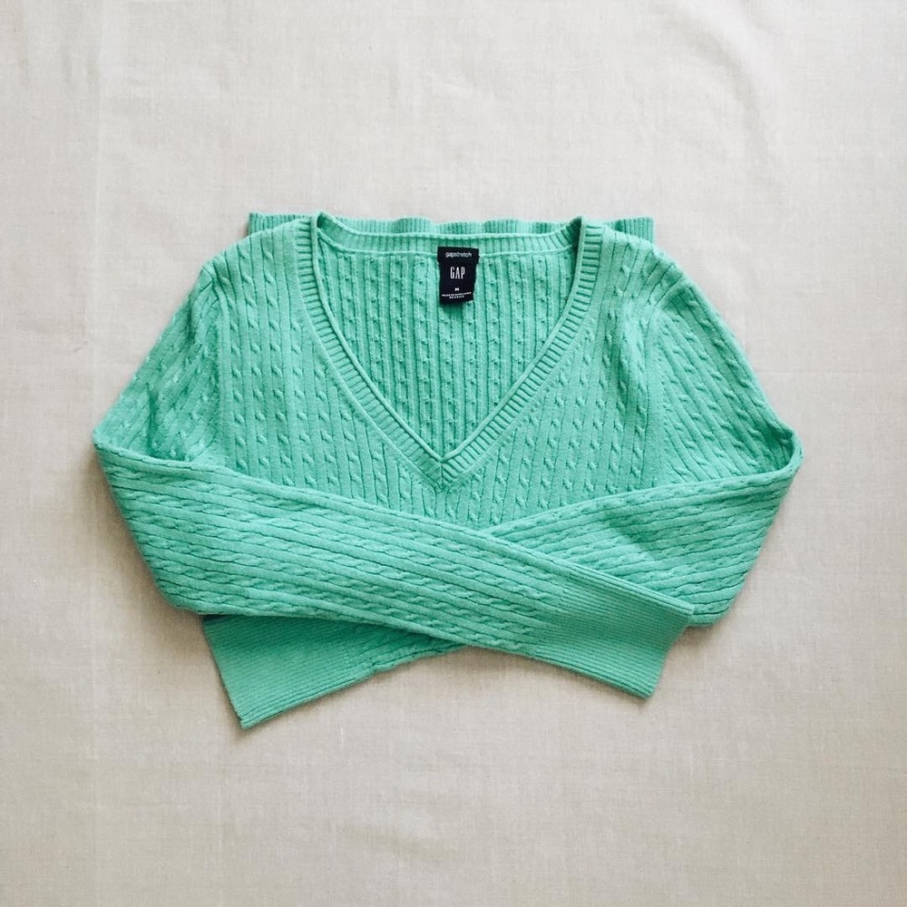 GAP seafoam green cable sweater