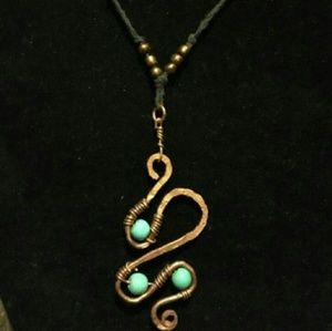 16" hammered copper wire wrapped hemp necklace