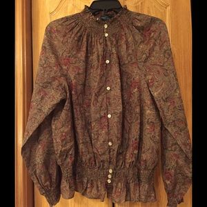 Olive Green Print Ralph Lauren Blouse XL