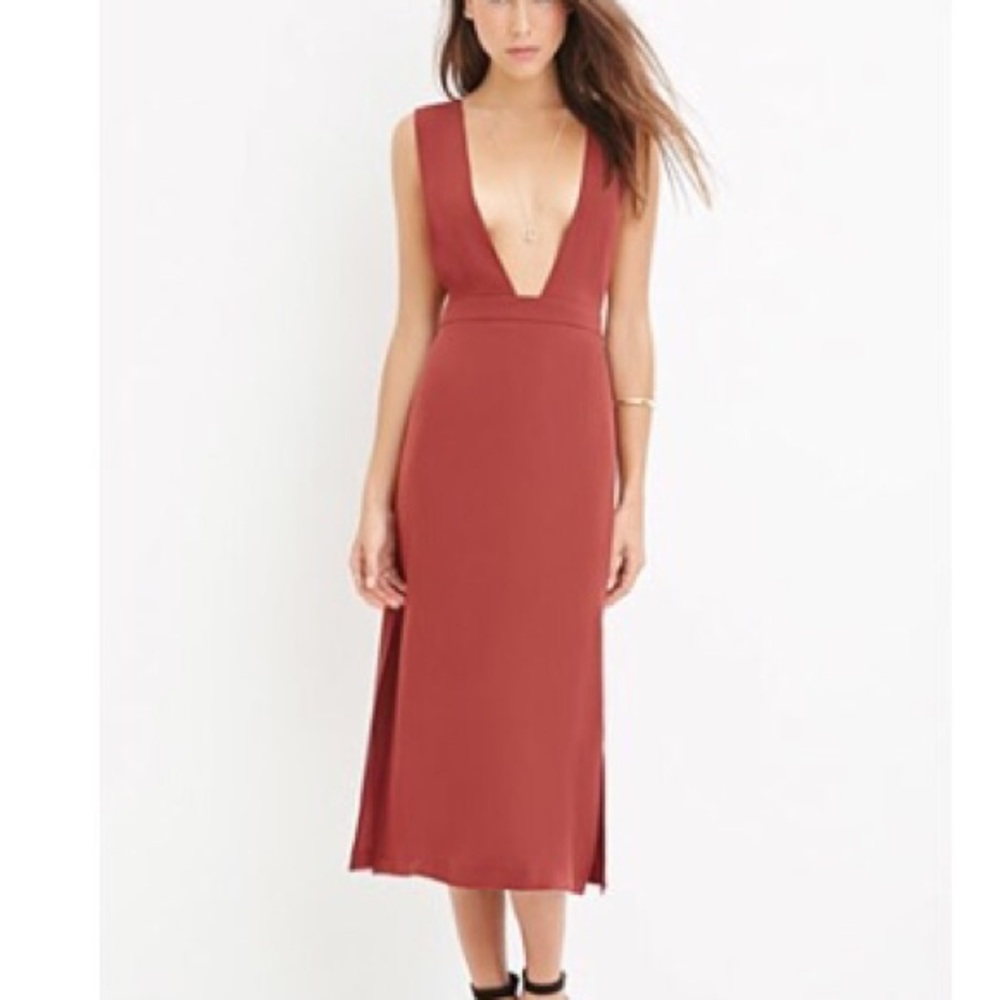 Very deep V maxi chiffon dress.