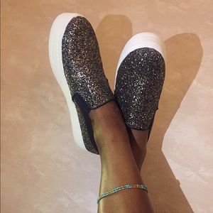 Sparkly platform slip on sneakers