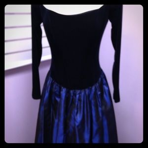 Stretch velvet and taffeta evening gown