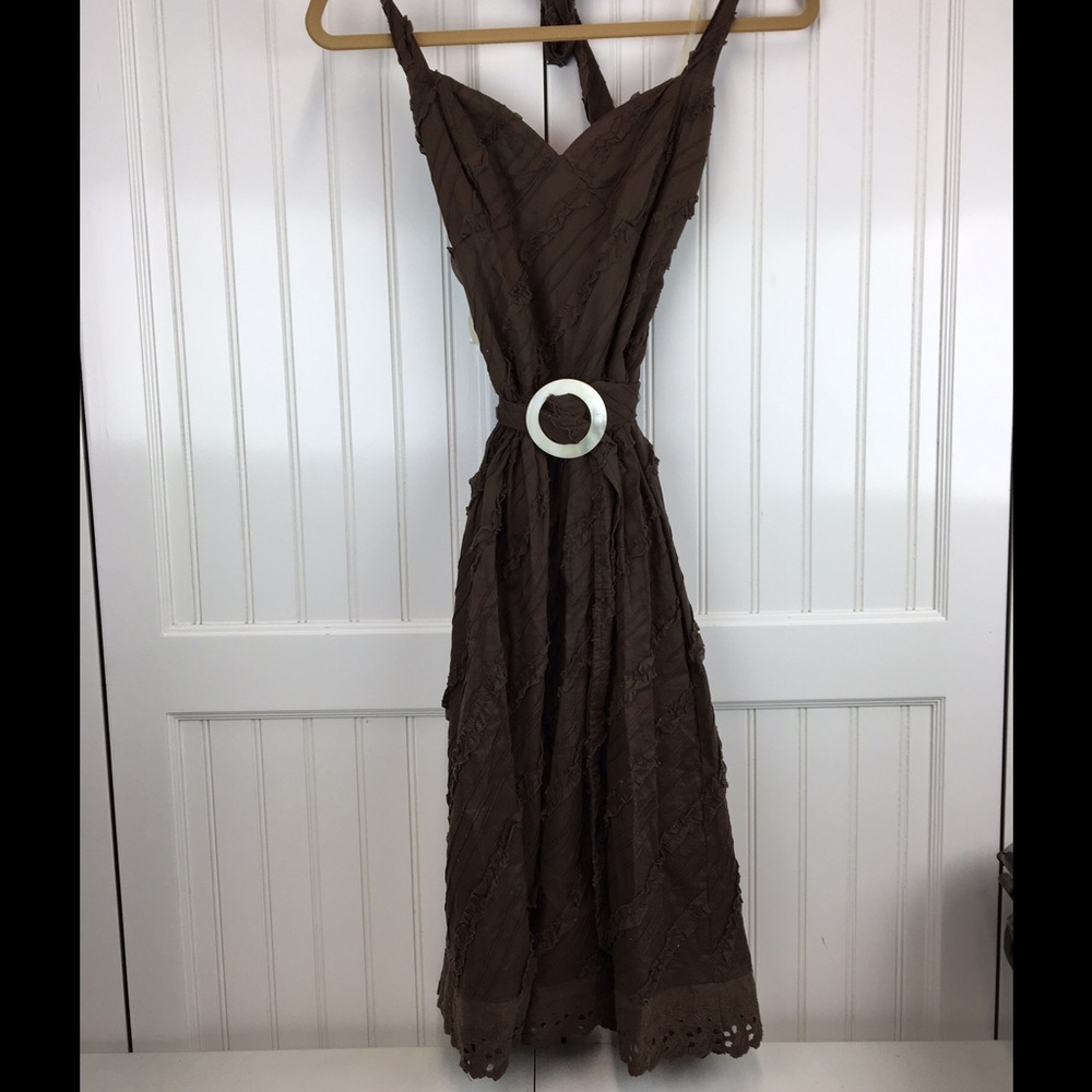 Sooki Brown Ruffled Halter Dress