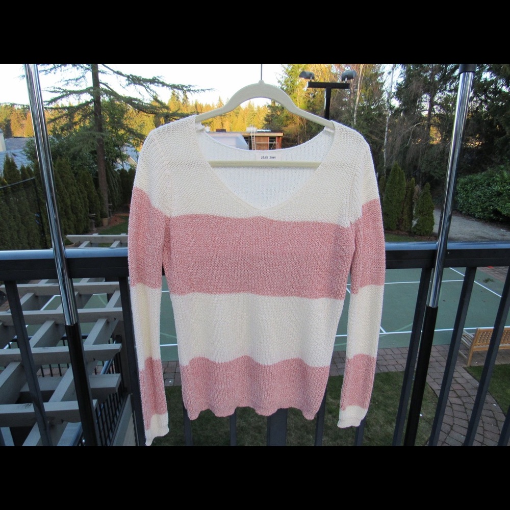 Pink and white scoop neck sweater
