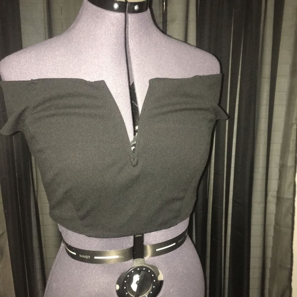 Black Strapless top with slit in the front