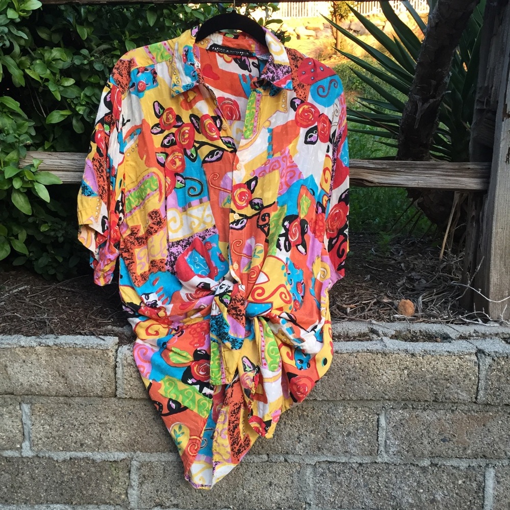 Vintage bright colorful arty Button Down Blouse