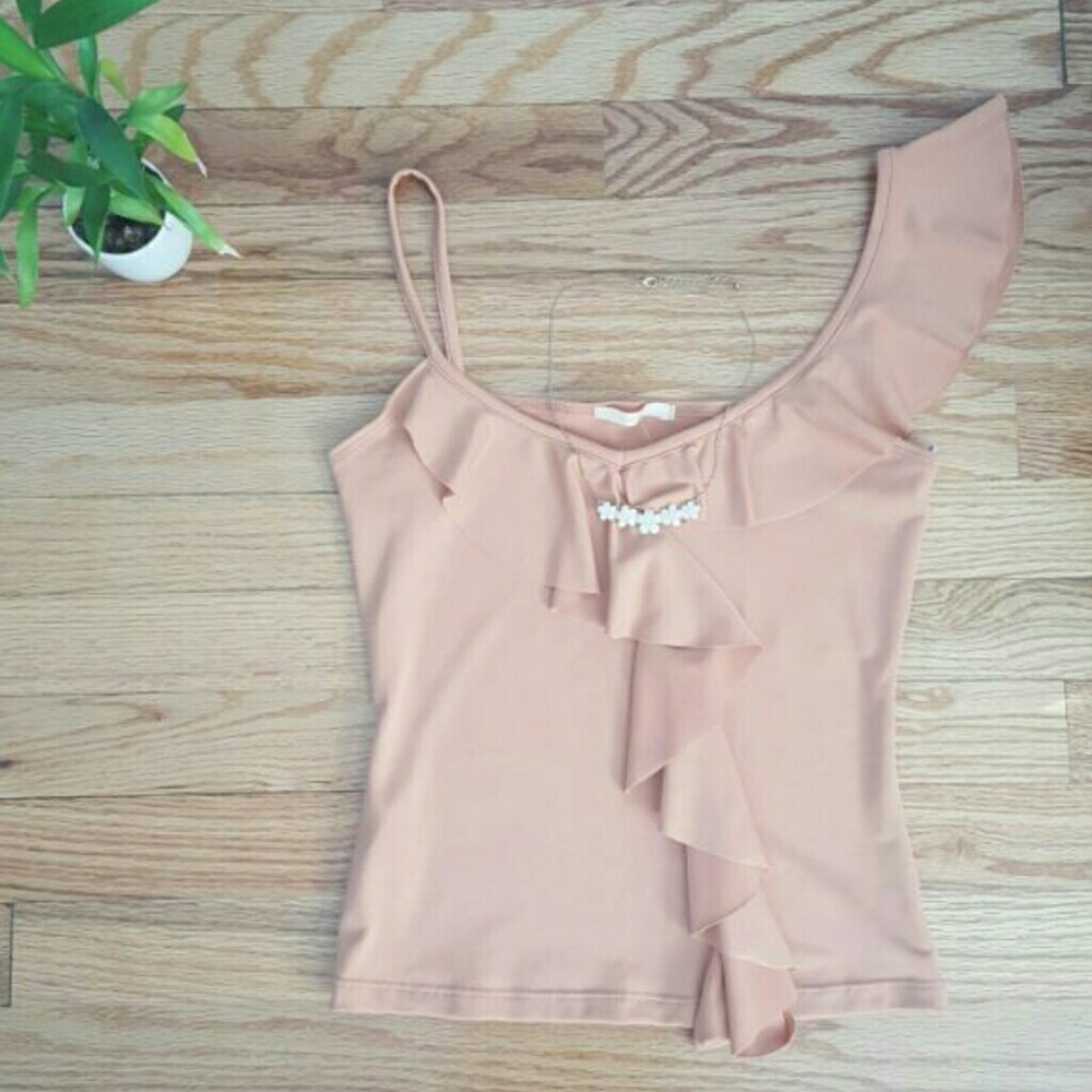 Forever 21 Coral Ruffle Accents Short Sleeve Top