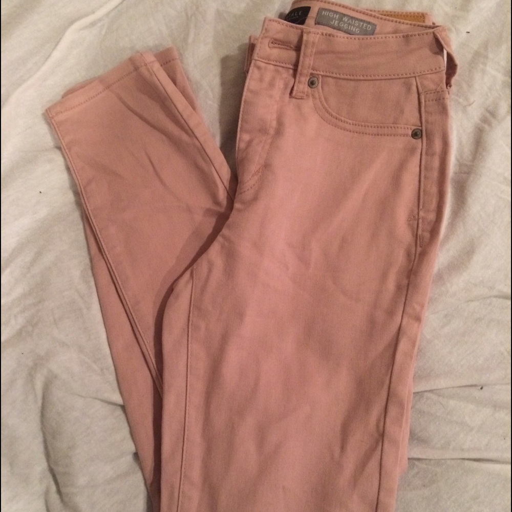 Pink/Salmon color high waisted jeggings