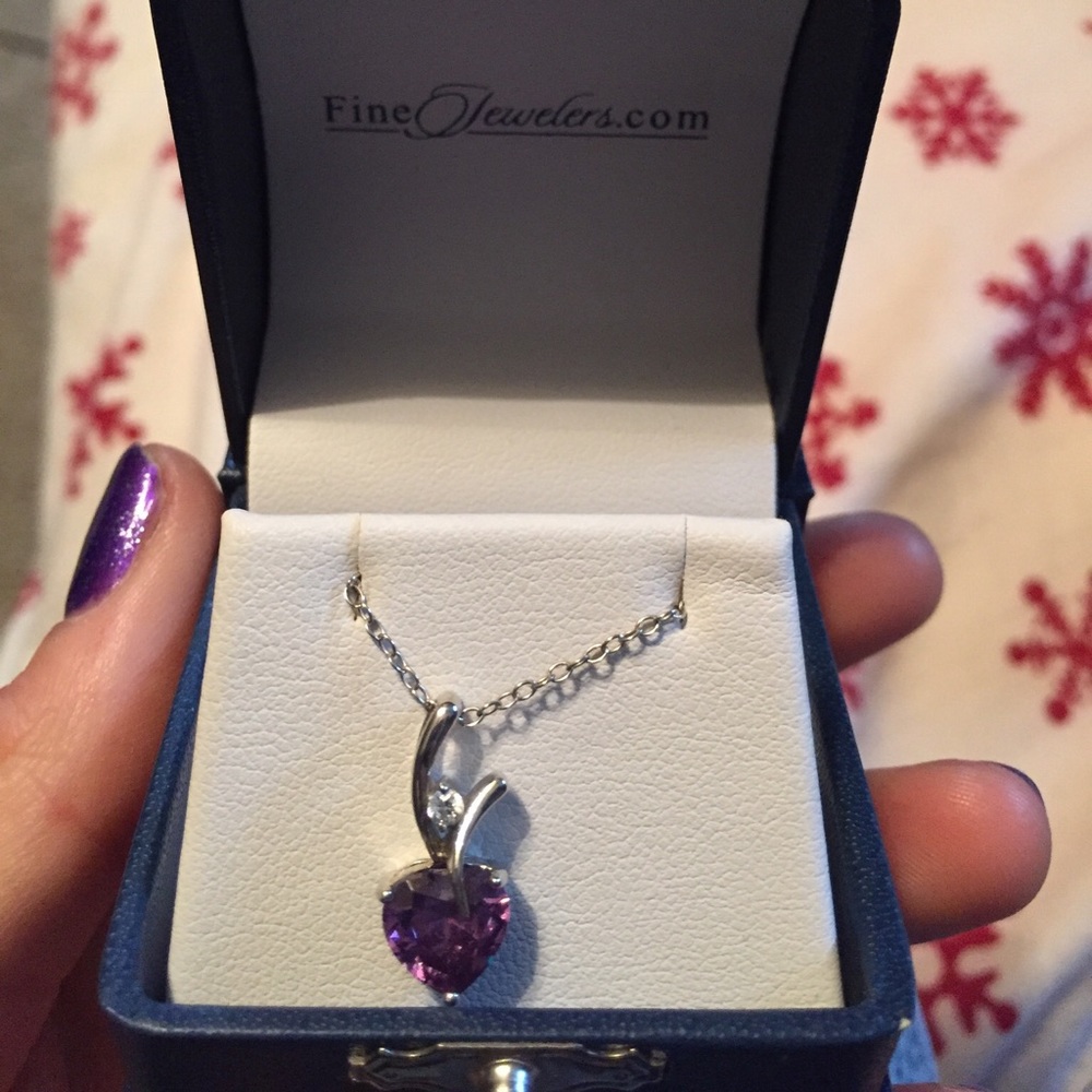 Amethyst Sterling Silver and diamond stud necklace