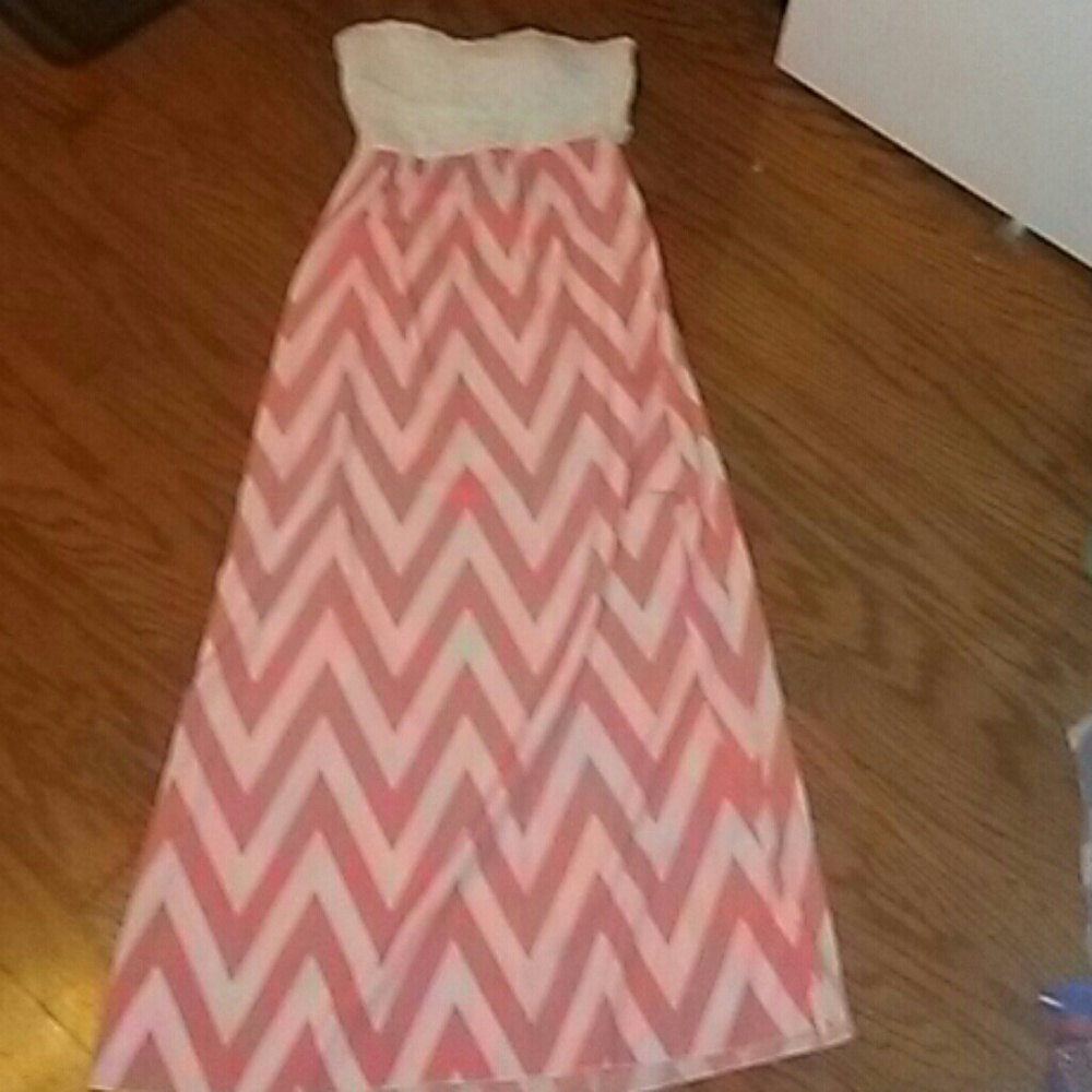 Strapless white and peach summer dress