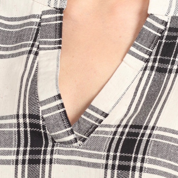 ✨ SALE Rolled Sleeve Split Neck Plaid Check Top - Picture 4 of 5