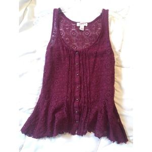 Lace Maroon Peplum Top