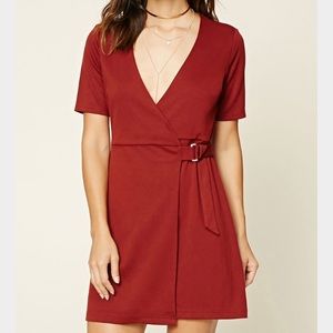 Rust Colored Wrap Buckle Dress